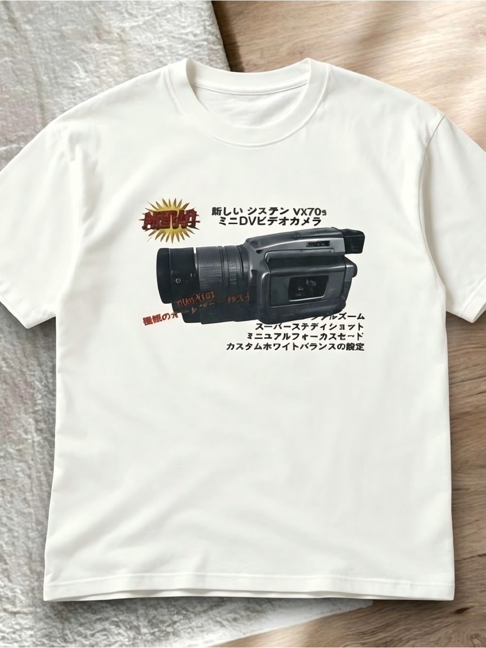 VTP White Japanese video camera graphic Womens Mens T-shirt Size Unisex